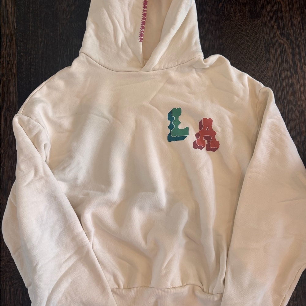 Madhappy White Hoodie with Teal and Red LA Graphic